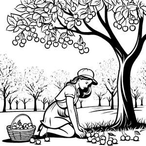 Kreative Erntezeit im Kirschgarten Ausmalmotiv für fröhliche Entdecker
