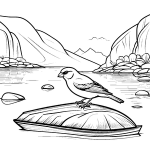Wunderschöner Kanarienvogel auf dem Boot Ausmalmotiv für kleine Vogelbeobachter