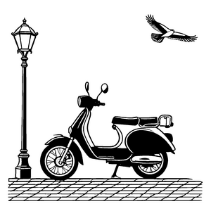 Mein erstes Moped-Abenteuer mit Vögeln und Laterne zum Ausmalen