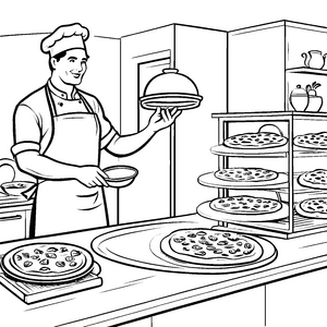 Der fleißige Pizzabäcker macht Pizza für Kinder