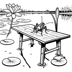 Grillen im Teich: Ein Ausmalspaß mit Wasserlilien und Grillen