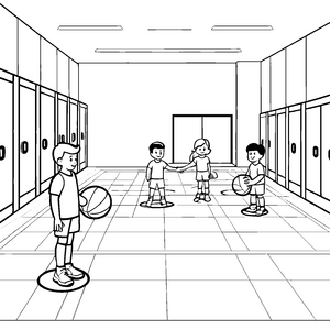 Kinder spielen mit Medizinbällen in der Sporthalle