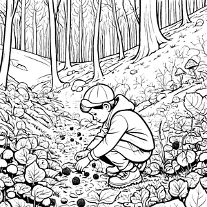 Der kleine Pilzjäger findet die dunklen Trüffel im Wald