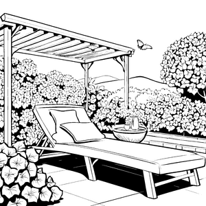 Malen wir die Traum-Gartenliege im blühenden Sommergarten