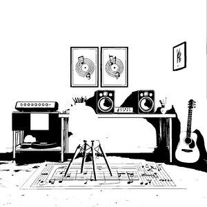 Mein Traum-Musikzimmer: Ausmalbild mit coolen Lautsprechern