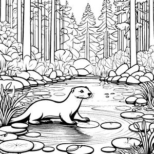 Verspielter Otter am glitzernden Wasser Ausmalbild für kleine Naturentdecker