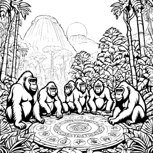 Gorillas im Dschungel: Ein Malspaß mit tropischer Gruppe
