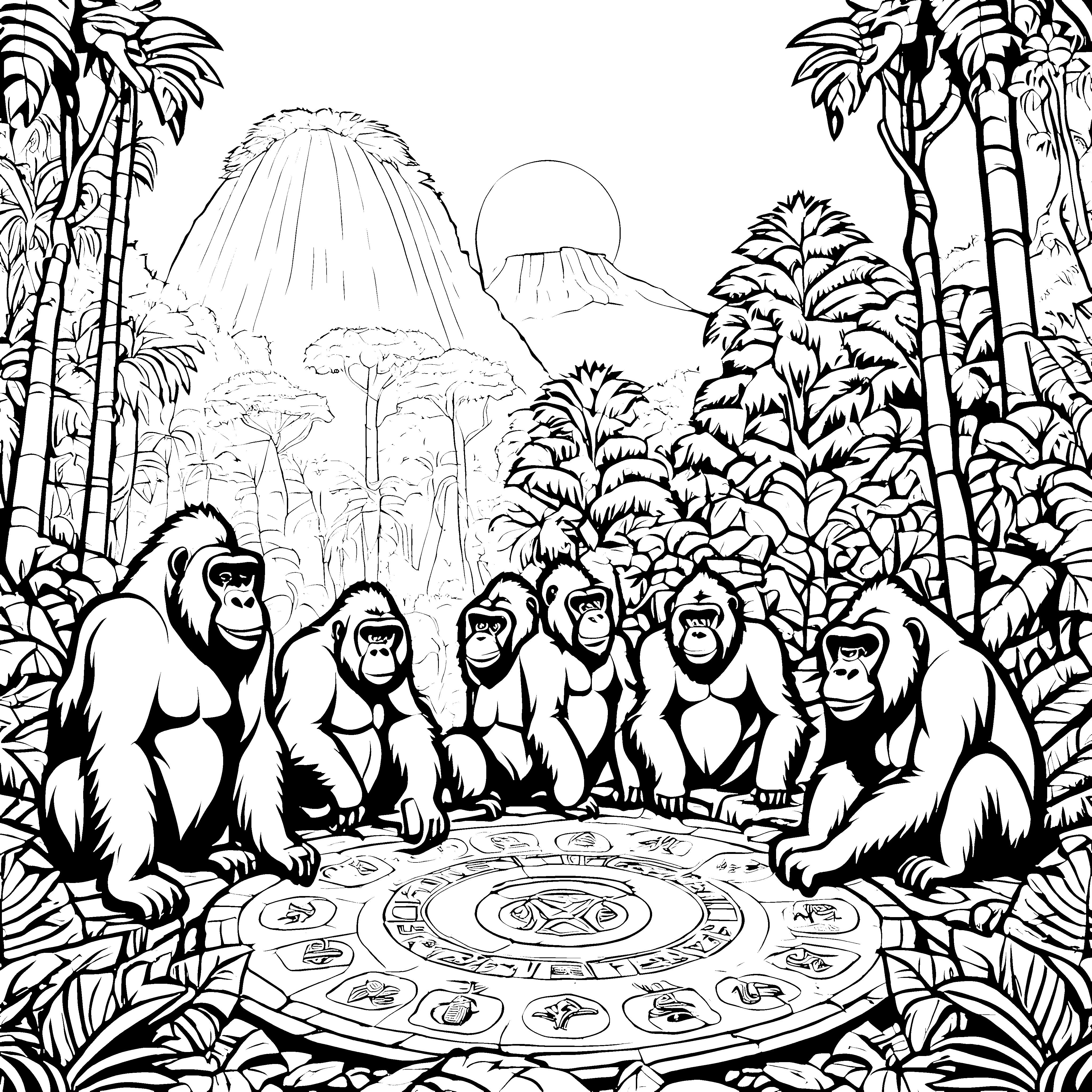 Gorillas im Dschungel: Ein Malspaß mit tropischer Gruppe