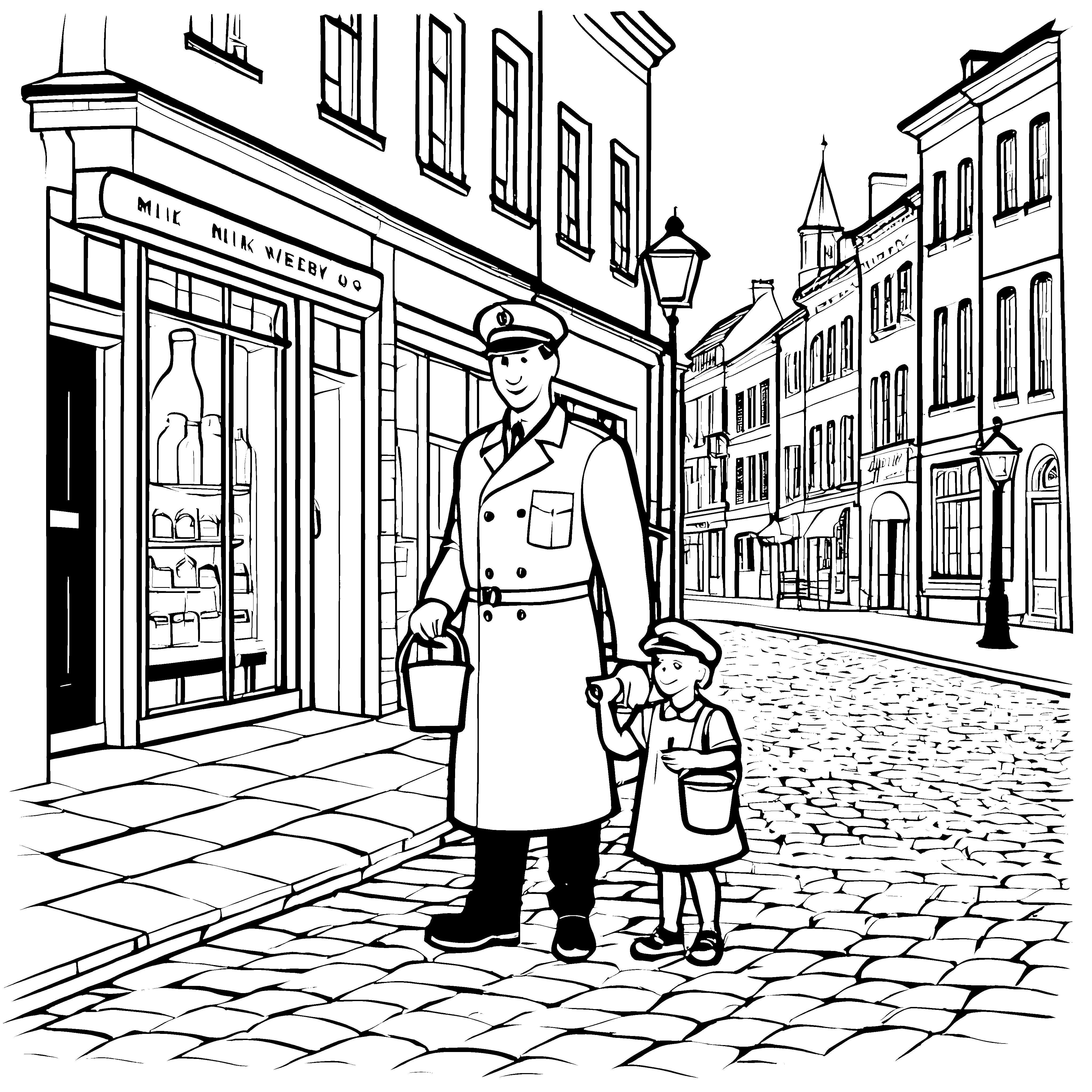 Die Milchlieferanten in der Altstadt: Ein Ausmalspaß für Kinder