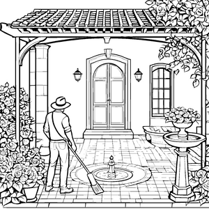 Der Mann mit Hut auf der Veranda zum Ausmalen