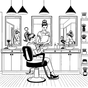 Stylisches Frisieren im modernen Salon Ausmalvorlage für kreative Trendsetter