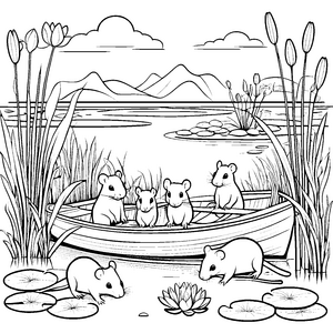 Tierfreunde im Teich: Ein Ausmalspiel mit Schilf und Bergen