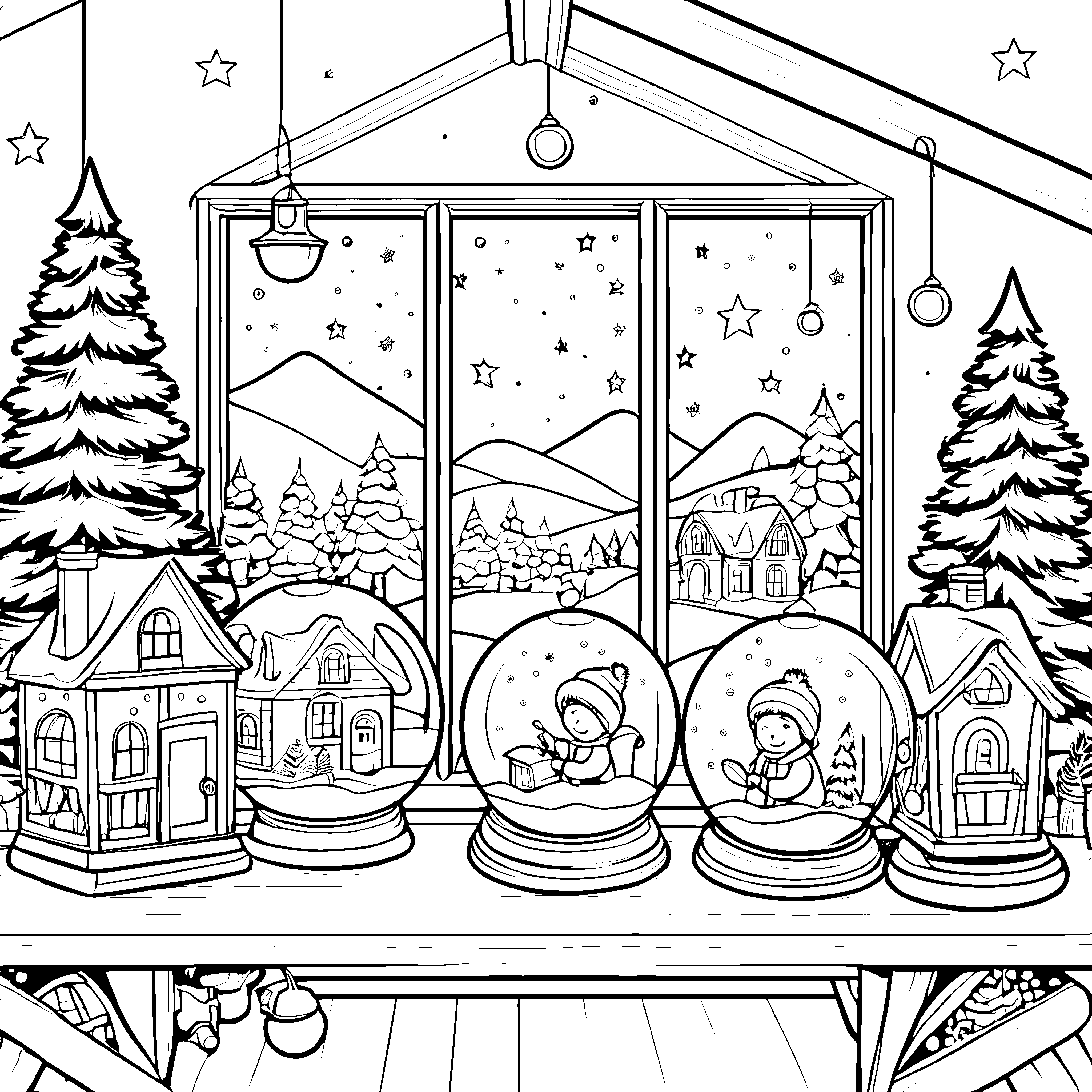 Schneekugel-Winterlandschaft: Ein süßes Ausmalbild für Kinder