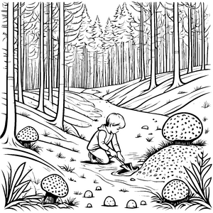 Trüffel sammeln im Wald: Ein Ausmalspaß für Kinder