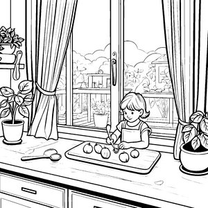 Chayote malen: Ein Kind bei der Küchenarbeit mit Gemüse
