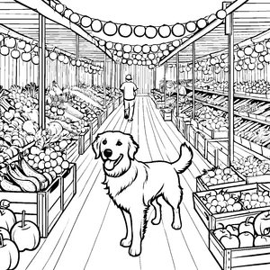 Golden Retriever im Markt: Ein lustiges Ausmalspiel für Kinder
