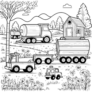Tanklastwagen auf dem Bauernhof malen Ausmalbild für Kinder