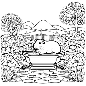 Meerschweinchen im Garten: Ein Ausmalspaß mit Blumen und Hügeln