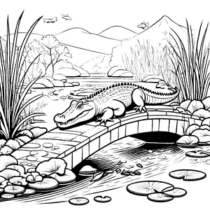 Krokodile am Schilf: Ein Ausmalspaß im Flussgebiet