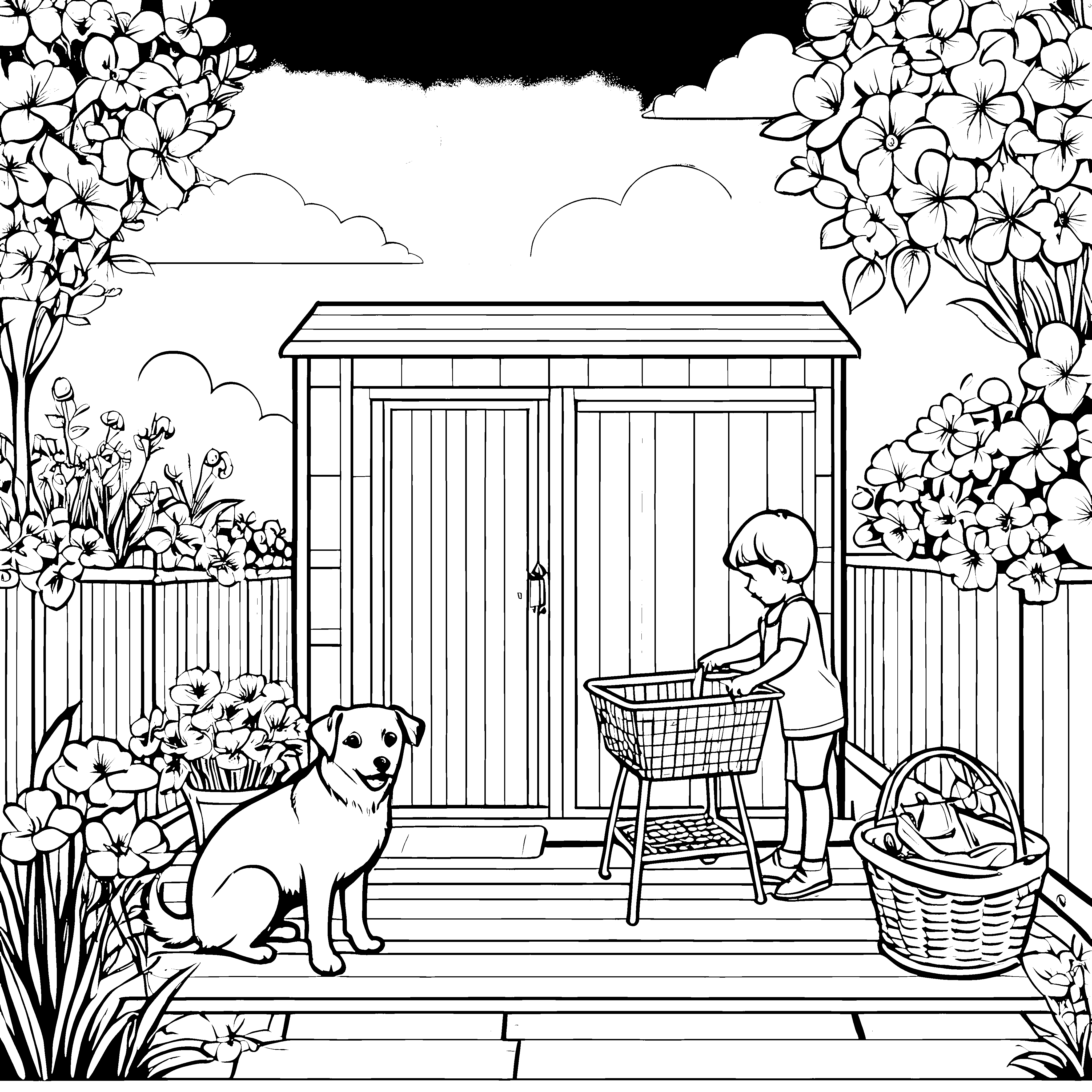 Ein Tag im Garten: Wäsche auf dem Ständer malen