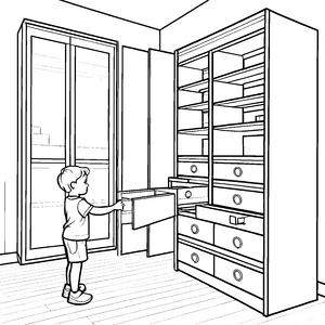 Mein Zimmer mit großen Schränken zum Ausmalen für Kinder
