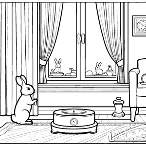 Neugieriger Hase mit schimmernder Waage Ausmalbild für kreative Entdecker