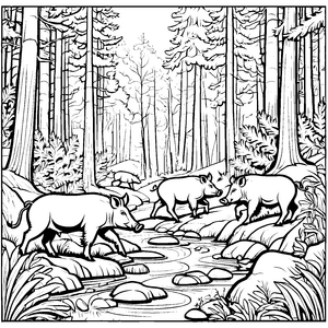 Wildschweine am Bach im Wald malen Spaß