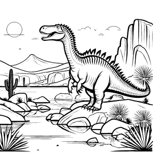 Spinosaurus auf Entdeckungstour am See Ausmalmotiv für abenteuerlustige Entdecker