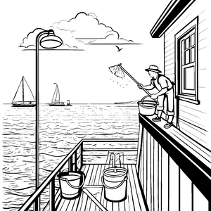 Der Fensterputzer am Wasser mit seinem Abzieher