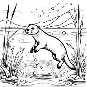 Spritziger Otter beim Sprung ins Wasser Malvorlage für kleine Wasserratten