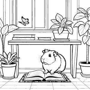 Mein Meerschweinchen beim Bücherlesen im gemütlichen Zuhause