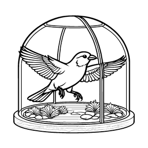 Fliegender Kanarienvogel im Schmetterlingsgarten Ausmalbild für neugierige Tierfreunde