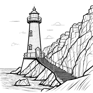Der große Leuchtturm an der felsigen Küste zum Ausmalen