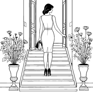 Modische High Heels auf stilvollen Treppen Ausmalbild für elegante Trendsetter