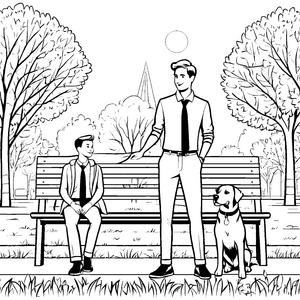 Krawatten im Park: Ein Ausmalspaß mit Herren und Hund