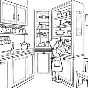 Gewürze in den Küchenschränken sortieren - Ein Ausmalspaß für Kinder