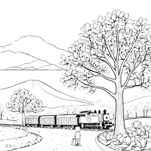 Magnolienblüte am Zug: Ein Ausmalspiel durch die Berge