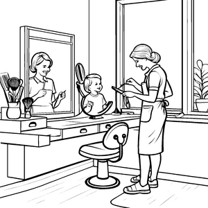 Fröhliches Frisieren mit lachendem Kind Ausmalbild für kreative Haarzauberer