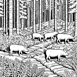 Wildschweine im Wald: Ein großes Ausmalspiel für Kinder