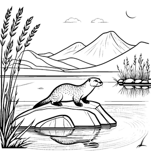 Fröhlicher Otter auf kreativem Felsen Ausmalbild für kleine Naturentdecker