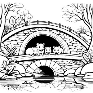 Nacktmulle auf der Brücke über dem Fluss malen zum Ausmalspaß