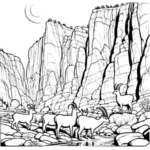 Steinbock-Babys im Canyon: Ein tolles Ausmalbild für Kinder
