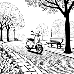 Moped im Park: Ein schönes Ausmalbild für Kinder