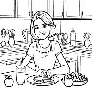 Mama macht leckere Sandwiches für Kinder zum Ausmalen