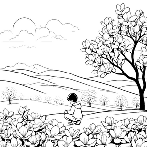 Mein Abenteuer in der blühenden Magnolienlandschaft für Kinder