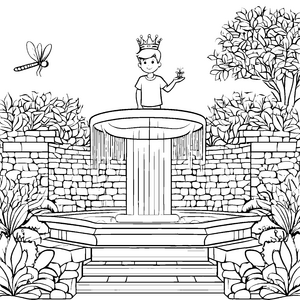Mädel mit Tiara am Brunnen malausmalen zum Ausdrucken