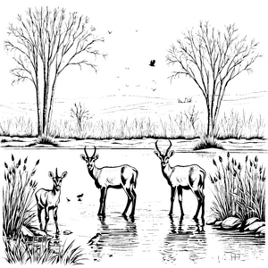 Kleine Antilopen Jungtiere im Wasser ausmalen