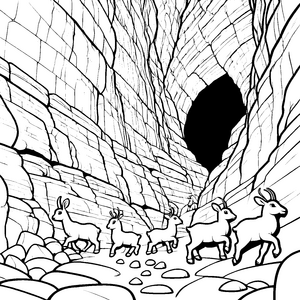 Steinbock-Babys im Felsweg: Ein spannendes Ausmalbild