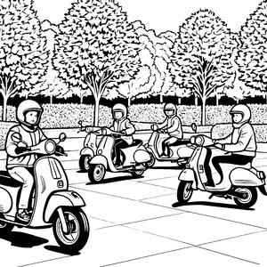 Moped-Abenteuer im Park – Ein Ausmalbild für kleine Fahrer