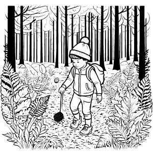 Mein Abenteuer im Wald: Trüffelsuchen für Kinder zum Ausmalen